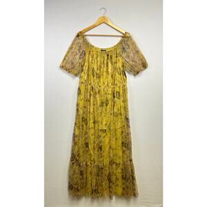 Candalite Woman’s yellow floral off the shoulder maxi dress 3X